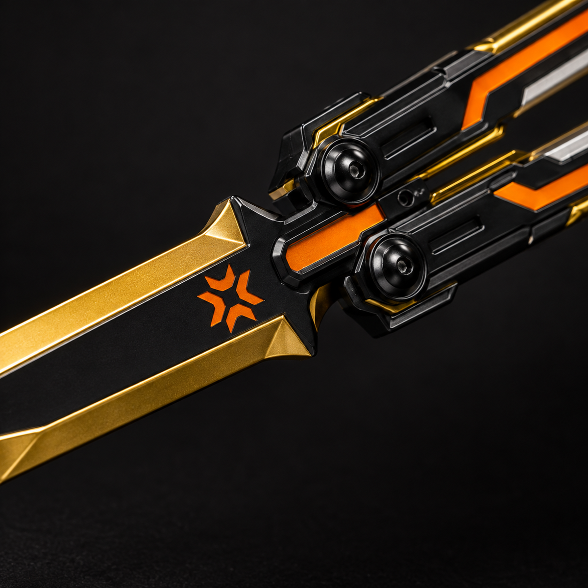 Champions 2025 Butterfly close-up showing gold edge and orange detailing