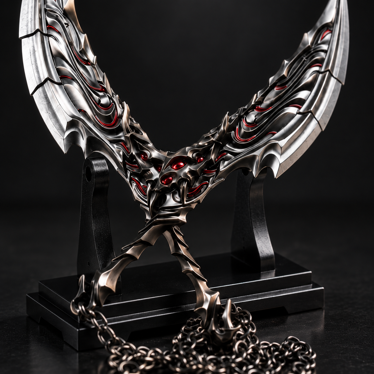 Primordium Dual Blades close-up showing jagged blade and red detailing
