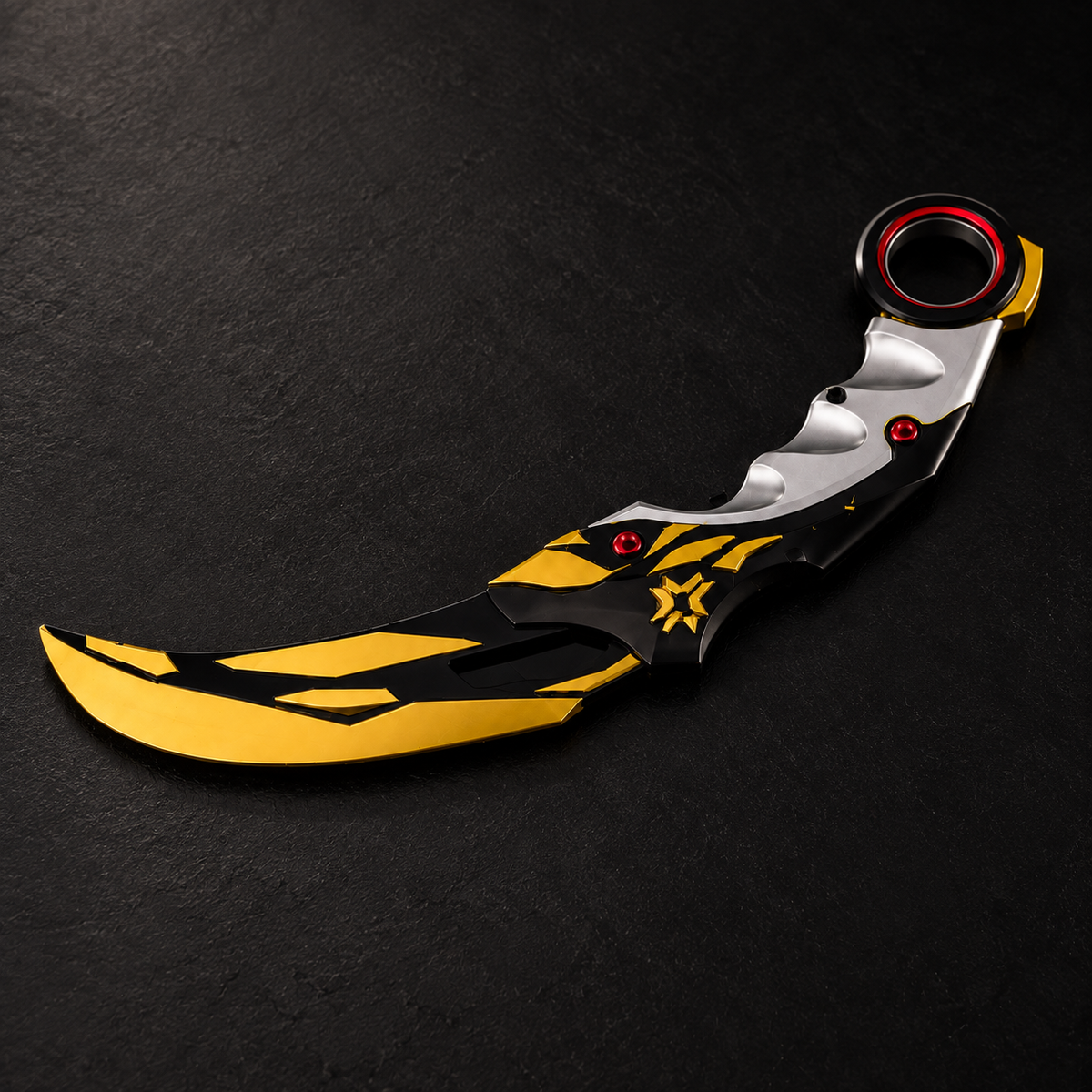 Champions 2021 Karambit alternate angle on dark tabletop