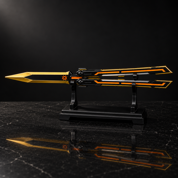 Champions 2025 Butterfly gaming collectible in black and gold on display stand