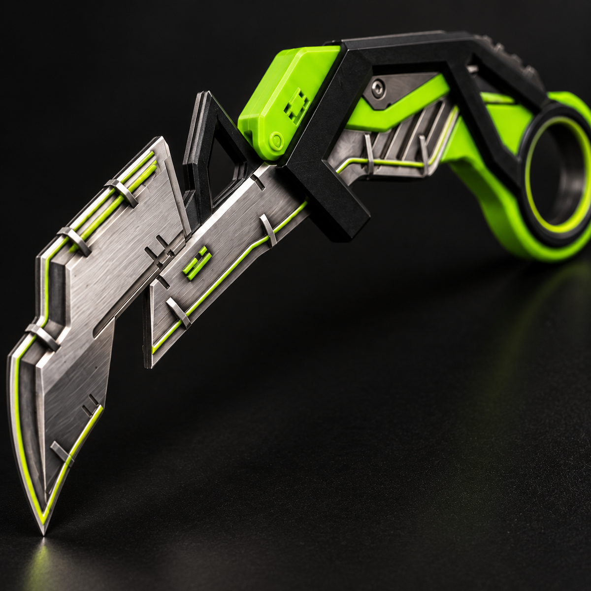 RGX Karambit Green close-up showing futuristic handle and ring details